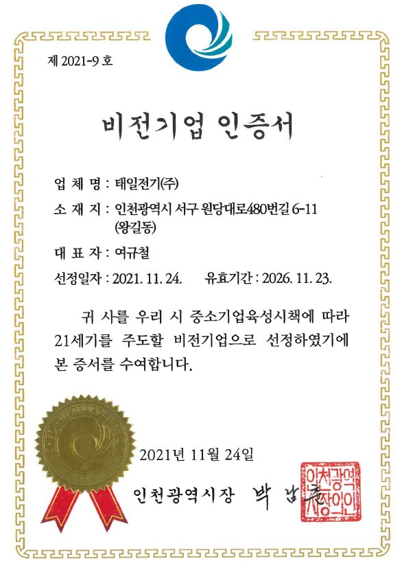 비전기업 인증서